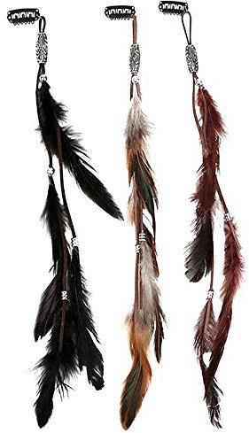 Icyang Lot de 3 barrettes avec extensions de cheveux en plumes faites à la main Style bohème hippie