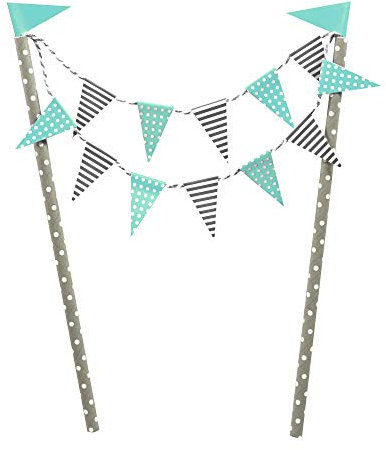 Frau WunderVoll® KUCHENGIRLANDE TÜRKIS/Topper, Kuchenstecker, Muffin, Geburtstagskuchen, Dekoration, Deko, Kinder, Party, Hochzeit, Hochzeitstorte, Geburtstag