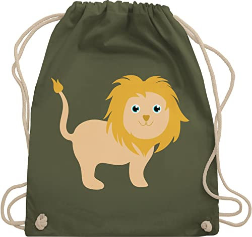 Shirtracer Turnbeutel Rucksack - Taschen - Süßer Löwe - Unisize - Olivgrün - kindergartenrucksack kindergarten tasche kita turnsack stoffbeutel wechselkleidung junge löwen beutel kindergartentasche