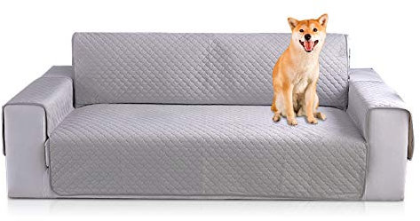 PETCUTE Sofaschoner Sofaschutz Sofaüberwurf Sofabezüge sofadecke Anti-Rutsch Sofaschoner Sofahusse Sofa schonbezug Sofabezüge für Hunde(Grau, 3 Sitzer)