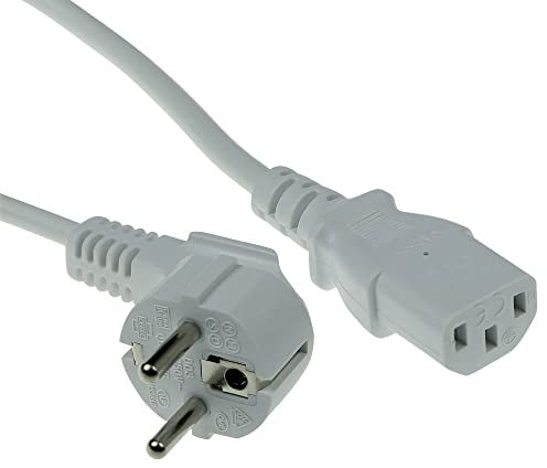 ACT Kaltgerätekabel 1.5m, C13 Kabel, PC Stromkabel, CEE 7/7 auf C13 3 Pin – Schutzkontakt gewinkelt - AK5235 Weiß