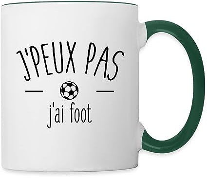 Spreadshirt Je Peux Pas J'ai Foot Mug Bicolore, taille unique, blanc/vert foncé