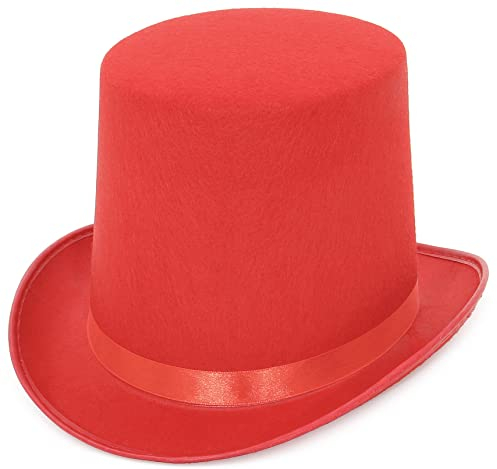 EOZY Zylinder Hut Herren Damen Hoher Hut Erwachsenenhut mit Satinband Top Hat Partyhut für Zauberer Karneval Fasching (Kappenhöhe 16cm, Rot)