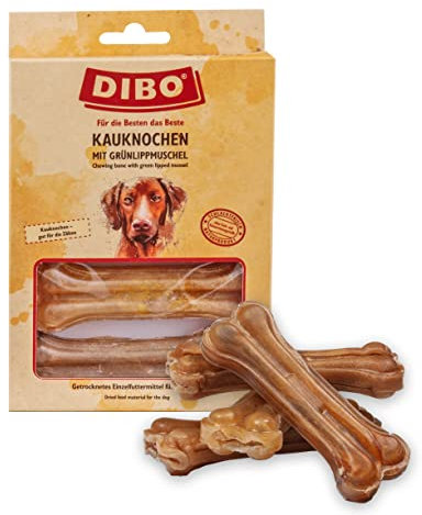 DIBO Kauknochen mit Grünlippmuschel 120g (4 Stück x 30-35g) Der gesunde Kau-Snack für Ihren Liebsten. Gut für Zähne und Zahnfleisch. Ohne Zusatzstoffe