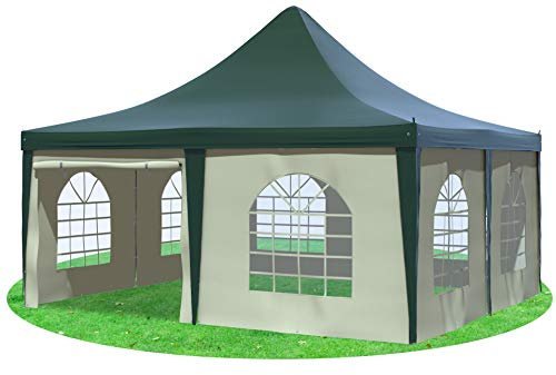 Stabilezelte Gartenpavillon 5x5m mit Seitenteilen Arabica Pagodenzelt PVC GRÜN BEIGE