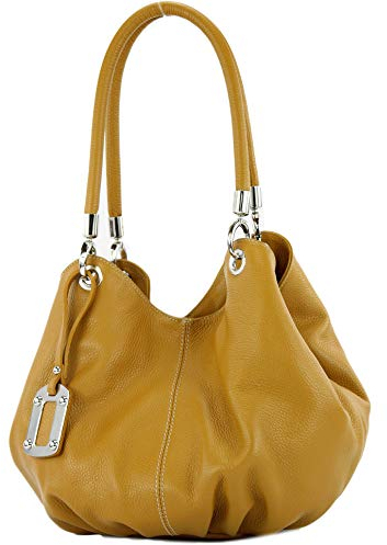 modamoda de 228 Damen Leder Schultertasche Hobo bag handmade in Italy, Farbe:Senfgelb