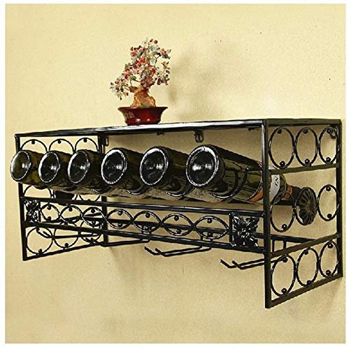 MFLASMF Wine cup holder, beautiful iron plate on the countertop, stylish wall-mounted,European wrought iron wine rack, wall-mounted (Color : Black)