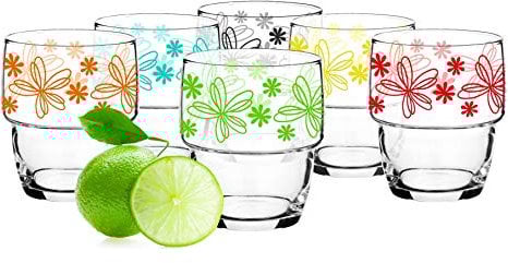 Sendez Lot de 6 verres empilables - 250 ml - Motif floral