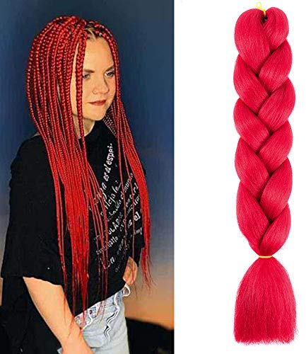 24 Pouce Cheveux Tresse Africaine Extension de Cheveux Tressage Synthétique Meche Jumbo Braids Crochet Twist 100g, Rouge Red