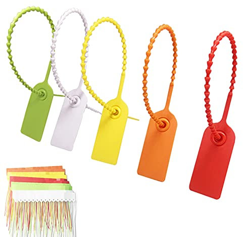 100 Pz Etichette Fascette Plastica, Fascetta Multicolore di Plastica, Plastica Sigilli Sicurezza Etichette, Fascette Plastica, Fascette Anticontraffazione per Abbigliamento e Logistica (5 Colori)