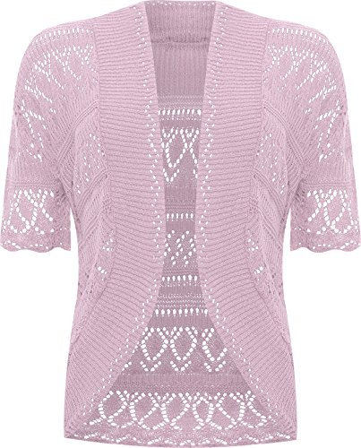 WearAll Plus Size Womens Crochet Knitted Short Sleeve Ladies Shrug Cardigan Top - Lilac - 18-20