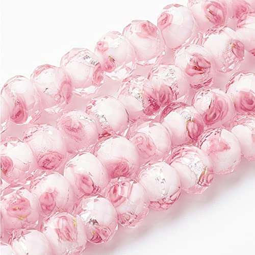 OLYCRAFT 45 pièces 9~12 mm Feuille D'Argent Verre au Chalumeau Perles en Verre à la Main Rondes Perles en Vrac pour Chapelet Fabrication de Bijoux Artisanat avec Trou de 2 mm - Ruban Rose