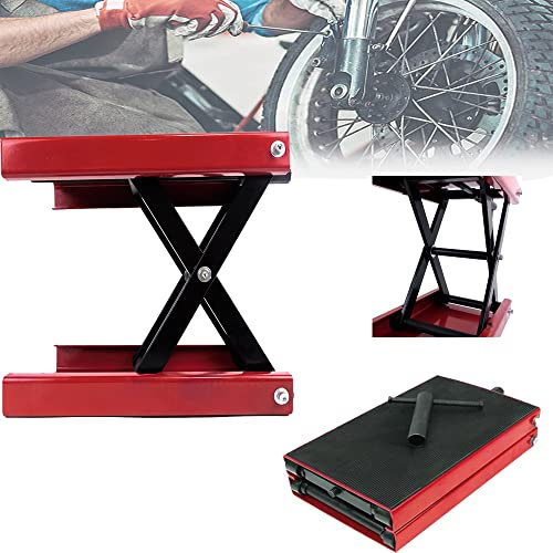 500KG/1100LBS Capacity Motorcycle Lift Jack Center Scissor Lift Jack Wide Flat Hoist Stand for Bikes ATV Garage Repair Stand, Motorbike Adjustable Lifting Kickstand Table Hoist for Workshop