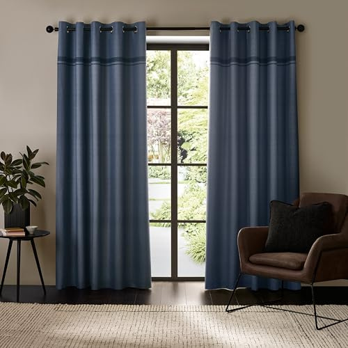 Catherine Lansfield Melville 46x72 Inch Lined Eyelet Curtains Two Panels Blue