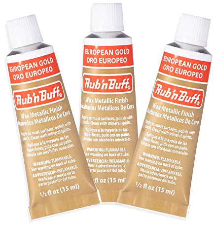 AMACO Rub n Buff Wax Metallic Finish - 3 Rub n Buff European Gold 15ml Tubes - Versatile Gilding Wax for Finishing Furniture Antiquing and Restoration - Rub and Buff Colors Set of Three