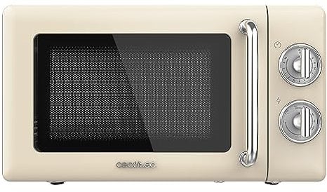 Cecotec Microondas Mecánico con Grill de 20 L Proclean 3110 Retro Beige. 700 W en 6 Niveles, Temporizador hasta 30 Minutos, Modo Descongelación, Diseño Vintage en Beige, Acabados en Acero