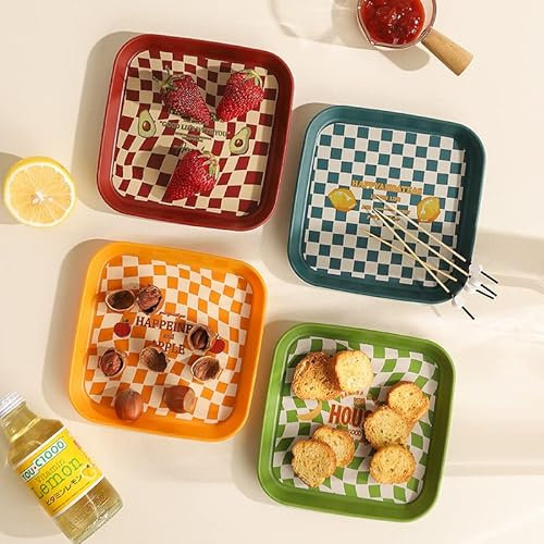 Anoudon Lot de 4 assiettes en plastique réutilisables, multi-usages réutilisables, assiettes à salade à dessert pour la maison, le restaurant, le café, l'école