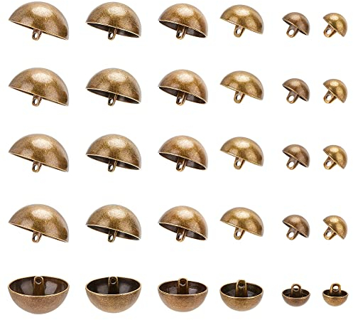 UNICRAFTALE 30 Stück 6 Größen Legierung Ösenknöpfe Antik Bronze Nähknöpfe 1.5~2 mm Kleines Loch Halbrunde Öse Blazer Knöpfe Wollmäntel Knöpfe Zum Nähen von Mänteln Anzügen Blazern