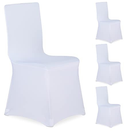 Relaxdays 4 x Stuhlhussen, universeller Stretch Stuhlbezug, waschbarer Stoff, Bankettstuhl Dekoration, Empfang und Feier, weiß