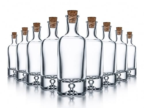 NOVANETUS DROP 9 Stück x Kleine Flaschen mit Korken und Tropfen im Boden - 50ml, Glas Flaschen zur Aufbewahrung (Set - 9er Pack) Vorratsdosen Luftdicht für Hochzeitsgeschenke Gewürzgläser