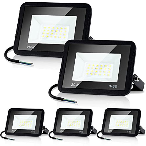 Daromigo LED Strahler Außen LED Strahler 5 Stück 20W, LED Scheinwerfer 1700LM LED Scheinwerfer außen 3000K Warmweiß IP65 Wasserfest Außenstrahlerfür Hinterhof,Flur,Garage