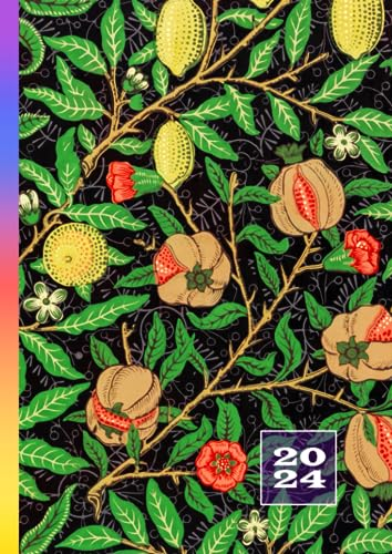 2024: Terminkalender mit Uhrzeiten 5 Uhr – 23 Uhr täglich | 1 Woche auf 2 Seiten mit Zeit | A4 Wochenplaner mit Zeiteinteilung | Kalenderbuch Planer | ... | Jahresplaner William Morris Früchte Muster
