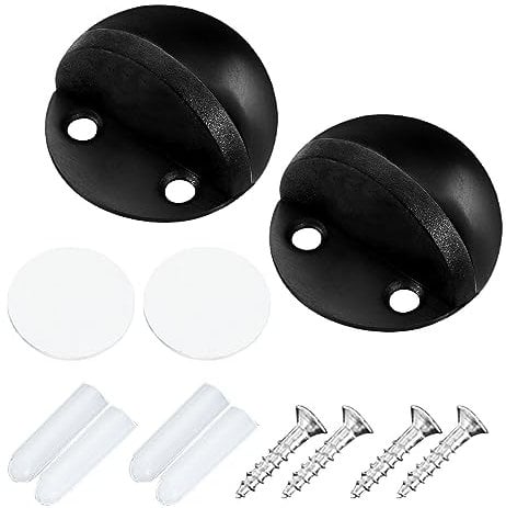 Floor Door Stoppers, 2 Pack Stainless Steel Door Stops Floor Mounted with Screws and Self-Adhesive Pads, Durable Door Stoppers for Home & Office Use(Black)