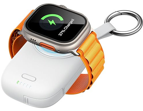 fuvoki for Portable Apple Watch Charger with Keychain - 1200mAh Power Bank, Magnetic Wireless iWatch Charger for Series 10 Ultra 9 8 7 SE 6 5 4 3 2, Travel Accessories Mother Birthday Gift - White