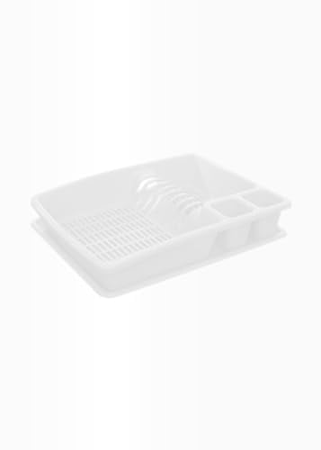 ECO Large Plastic Dish Drainer Rack with Drip Tray | Heavy Duty Sturdy Dish Rack for Kitchen Countertop | White Dish Drainer for Efficient Kitchen Organization & Cutlery Placement (White)