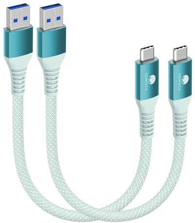 CONMDEX USB C Kabel Kurz 20cm/0.2M 2er-Pack 10Gbps USB3.1 Gen2 Datenkabel Typ C Android Auto QC3.0 3.1A USB A auf C Schnellladegerät für Samsung Note20 Galaxy S23/S22 Z Flip 5 Tab S9 Pixel 8 Grün