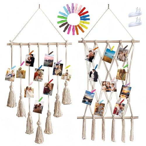 ZSMJAER 2 Set Portafoto da Parete,Cornice Portafoto Cornici Foto Multiple da Parete,Per Appendere Foto Wall Decor,Arredamento per la Casa,Viene Fornito con 40 Clip in Legno