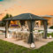 UDPATIO 3x4 m Pavillon Polycarbonat mit Vorhängen, Wetterbeständige Legierungen-Gartenpavillon wasserdicht stabil Winterfest UV-Schutz 6x6 cm starken Pfosten für Garten, Terrasse, Grau