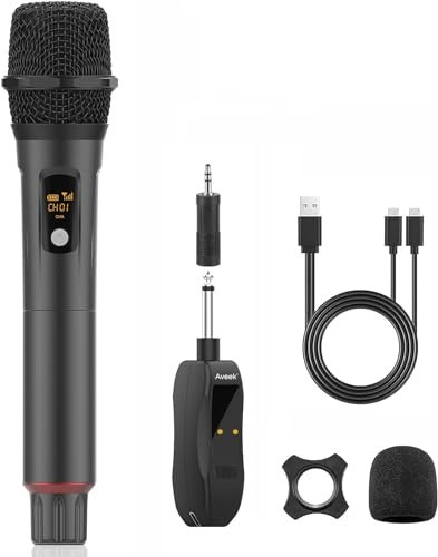 Aveek Karaoke Mikrofon Kabellos Set, 2.4GHz Drahtloses Handmikrofon,6,35/3,5 mm Mikrofonöffnung,Mit Aufladbarem Empfänger,Geeignet Für Karaoke-Maschinen, Hochzeiten, DJs, Partys