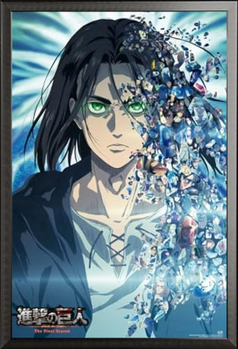 Attack on Titan - Eren Yeager - Poster Druck Plakat - 61x91,5 cm + Wechselrahmen, Shinsuke® Maxi Aluminium schwarz
