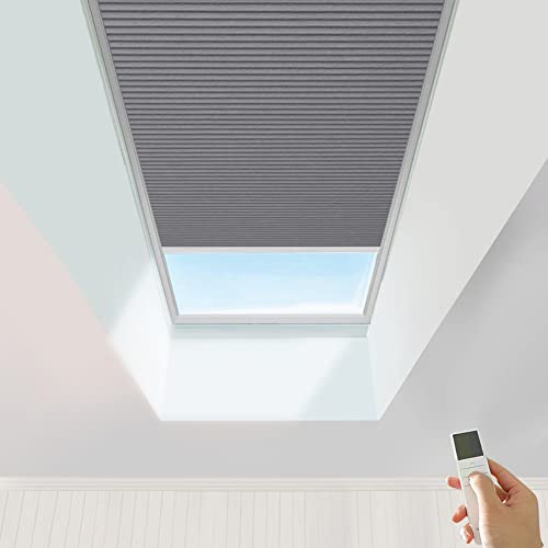 TIPIACE Rechargeable Motorized Cellular Shades Honeycomb Blinds Full Blackout Waterproof Fabric for Skylight, Customized Size(Dark Grey 93021F W110 X L 90CM)
