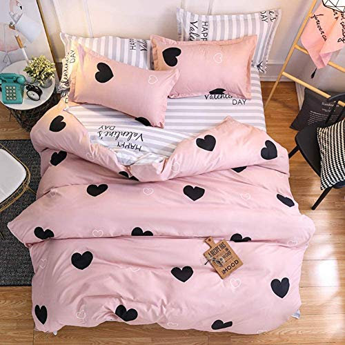 Homemissing Fille Rose Housse de Couette Amour literie Parure de Lit Mignon Chaud Doux Confortable Amour Motif Housse de Couette 230x220cm Microfibre Douce et Respirante, taie d'oreiller 50x75cm