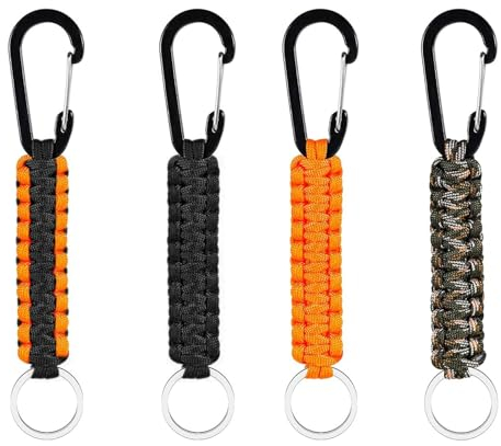 WUSANNA Paracord Schlüsselanhänger 4 Stück Schlüsselanhänger Mit Karabiner,Paracord Anhänger,Schlüsselanhänger Paracord,Multifunktion Paracord Anhänger für Outdoor-Klettern,Wandern,Camping