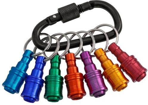 Bestgle schlüsselanhänger bithalter aluminiumlegierung 7 stück tragbarer bohrerhalter 1/4 zoll magnetische bohrer verlängerung bar halter adapter rutschfester schnellwechsel mit schwarz karabinerhaken