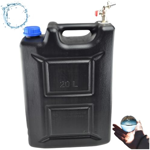 Bidon à eau en plastique - 20 l - Noir - Avec robinet - Bidon d'eau potable - Pour la maison, le jardin, la voiture, le camping - Fermeture étanche - Poignée confortable