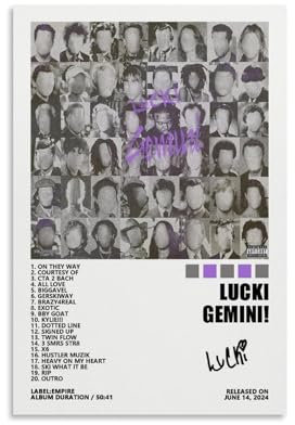 MOMYO Lucki Poster Gemini! Musikalbum-Cover-Poster für Zimmer, Leinwand, Wandkunst, Schlafzimmerdekoration, 40 x 60 cm, ungerahmter Stil