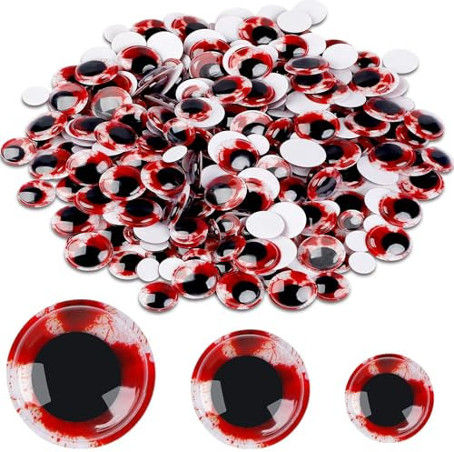 UPINS Ojos pegajosos autoadhesivos para Halloween, 300 piezas de ojos rojos para manualidades, trucos divertidos, decoración de fiesta de Halloween, regalos (15, 20, 25 mm)