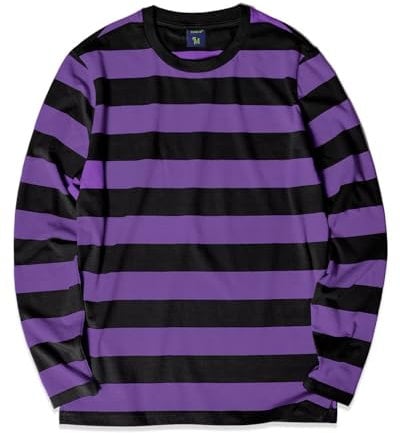 Long Sleeve T Shirt Mens Striped(Purple Black,M)