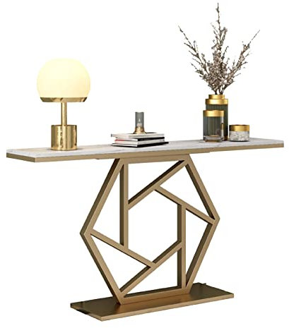 Table Basse Console pour entrée, Table de canapé en marbre avec Cadre doré pour Salon, Table Murale de Bureau, Table de Rangement Simple