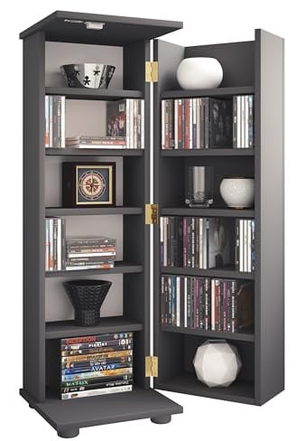 VCM CD/DVD Media Regal 31x31x93 cm 1 Tür 12 Fächer Holzwerkstoff | Stauraum für CDs und DVDs - Wohnzimmer oder Büro - für Musikliebhaber und Sammler - Holzwerkstoff, 1 Tür