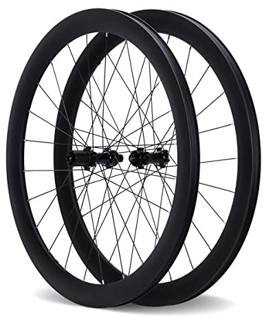700C Carbonfaser-Rennrad-Radsatz, 24H Center Lock, Steckachse vorne 100 mm, hinten 142 mm, Räder passend für 8-11-Gang-Kassetten-Fahrrad-Radsatz (Farbe: 60 mm, Größe: 700C)