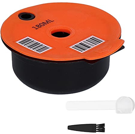Kaffeekapsel mit Pinsellöffel, 180 ml, Orange, wiederverwendbare Kaffeekapsel-Filterkapseln für Zuhause, Büro, Café