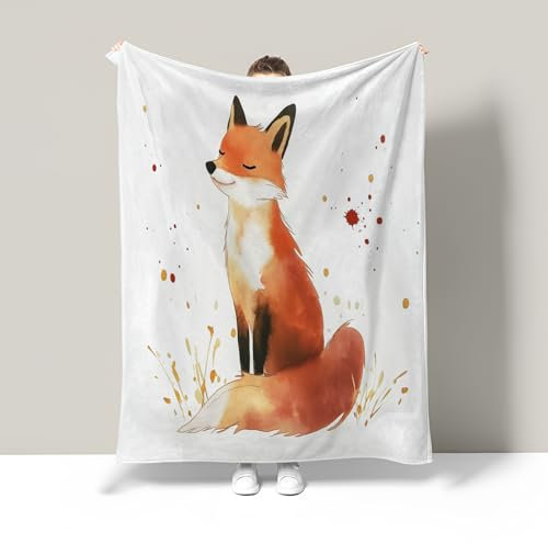 GSAEIMCT Kuscheldecke,Überwurfdecke mit Tiermotiv, Flanell-Fleecedecken und -überwürfe mit Yak-Kaninchen-Fuchs-Cartoon, weiche, gemütliche Flanelldecke, Flauschige Überwurfdecken für Kinder, Mädchen