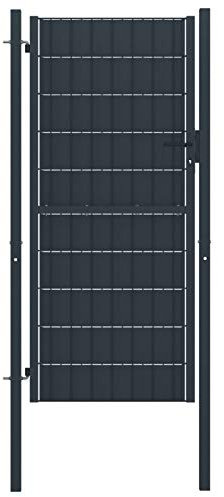 Tidyard Portail de clôture PVC et Acier 100x164 cm Anthracite, Portillon de Jardin, Porte de Jardin, Porte de Clôture Décorative pour Exterieur