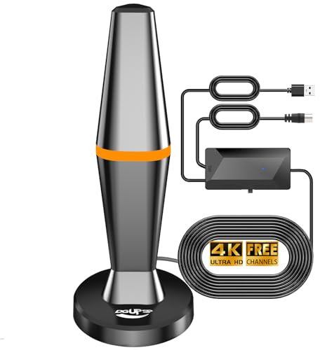 DVBT2 Antenne, zimmerantenne DVB-T & DVB-T2 Antennen mit Verstärker, Großer Reichweite und 360° Empfang, Zimmerantenne für Fernseher mit Starkem Magnetfuß, Geeignet für 4K 1080p & Alle TV-Geräte