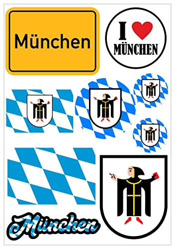 Daged München Aufkleber Karte 9 Stück - PKW Auto Motorrad Biker Flagge Fahne Vinyl ST